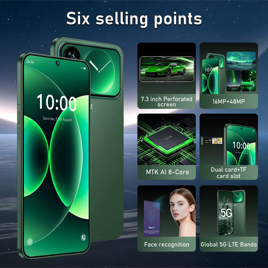 K-Touch X10 Pro Smartphone mit Android 15, 5G, 7,3 Zoll HD Display, 22GB RAM, 2TB Speicher, 7800mAh Akku, Octa-Core Prozessor, 48MP Kamera, Dual-SIM, Schwarz - Bild 2
