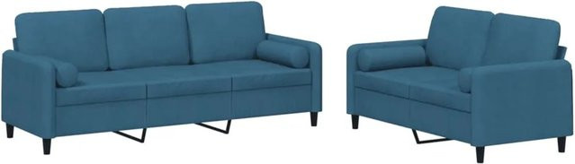 vidaXL 2-teilige Sofagarnitur aus Samt in Blau mit Kissen und Armlehnen für dein Wohnzimmer - Bild 1