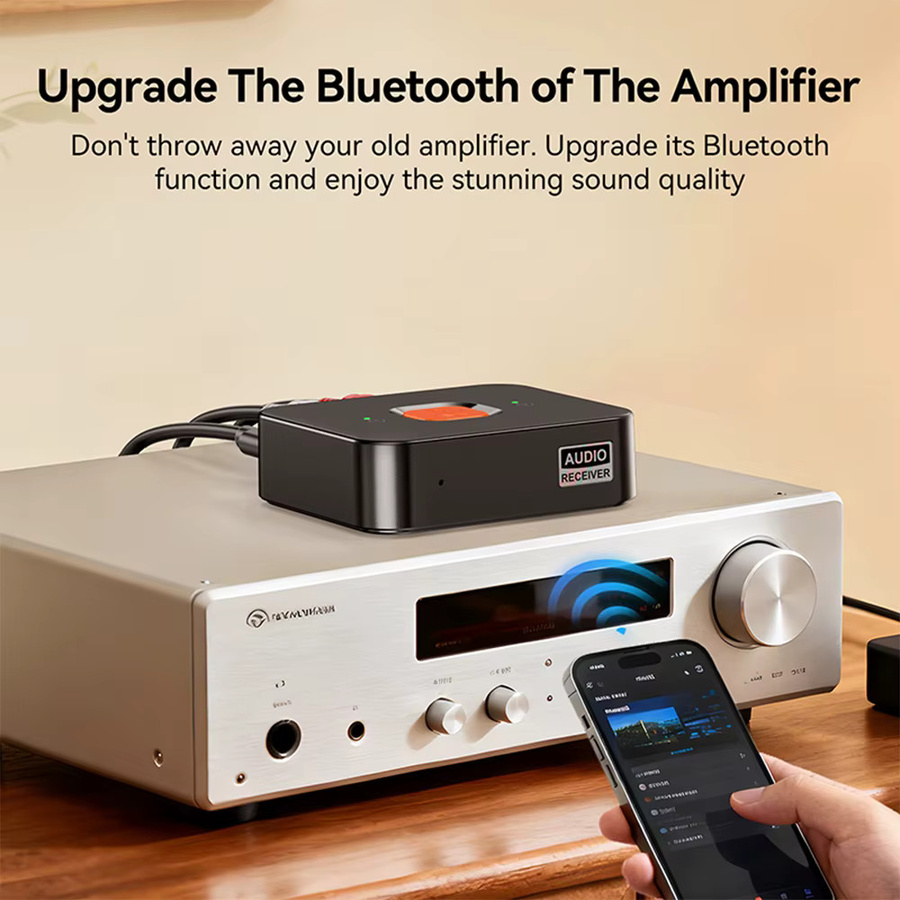 Kebidu Bluetooth 6.0 Empfänger mit 3,5-mm-AUX und RCA Anschlüssen, Wireless Stereo Musik-Adapter mit Mikrofon, Schwarz - Bild 3