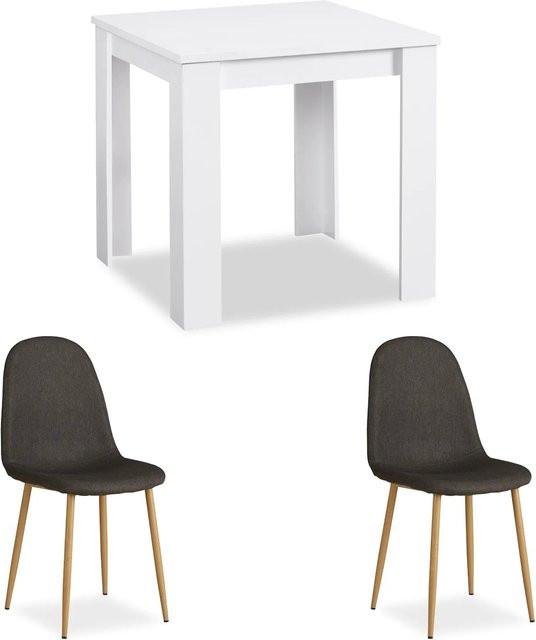 Homestyle4u Essgruppe im skandinavischen Design mit Tisch und 2 Polsterstühlen in Weiß und Anthrazit - Bild 1