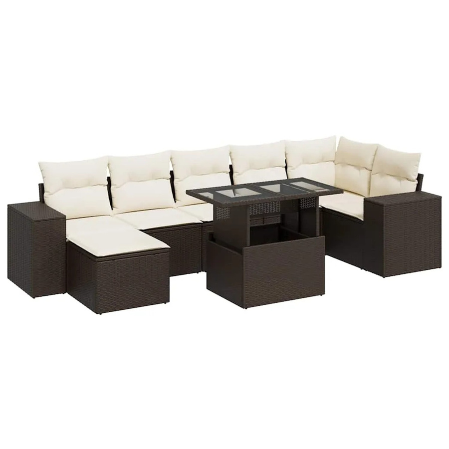 vidaXL 8-teilige Garten-Sofagarnitur in L-Form aus braunem Poly-Rattan mit Kissen und Couchtisch - Bild 2