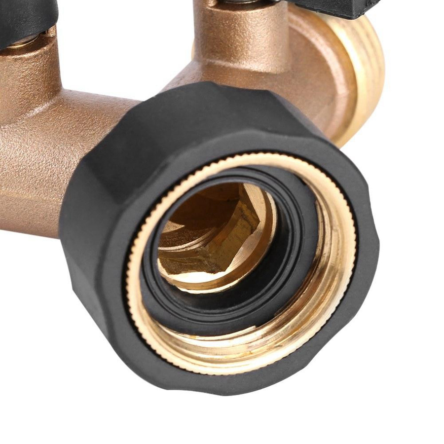 KaiSai Messing Wasserhahnadapter 2-Wege Y-Form 3/4 Zoll Schlauchverbinder mit unabhängigen Ein-Aus-Ventilen in Gold - Bild 5