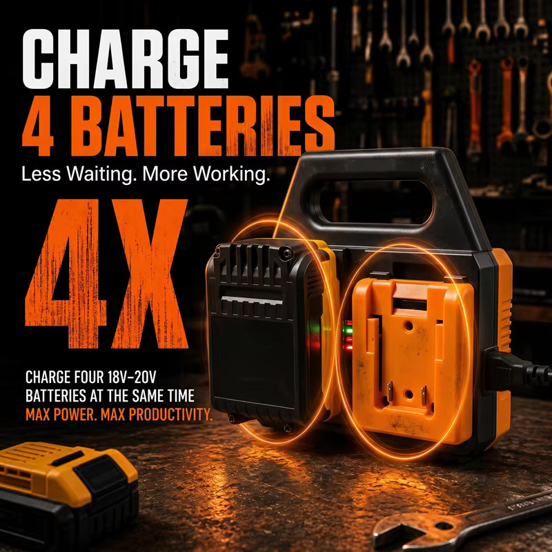 4-Bay-Schnellladestation in Schwarz für Dewalt 18V 20V und Makita 18V Li-Ion Akkus mit EU/US-Stecker - Bild 3
