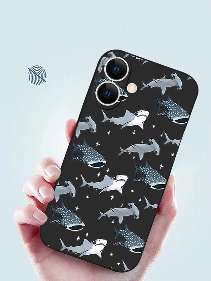 Stoßfeste TPU-Telefonhülle von MOESOE mit Walhai und Delphin Motiv für iPhone 16 15 14 13 12 Pro Max in Grau oder Schwarz - Bild 6