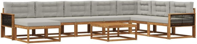 vidaXL Outdoor-Sofagarnitur L-Form aus Akazienholz mit 9 Kissen in Braun und Hellgrau - Bild 1