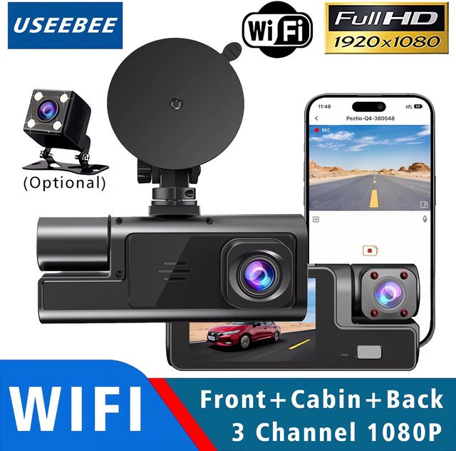 Camco 3-Kanal Dash Cam mit WIFI und Full HD 1080P für das Fahrzeuginnere in Schwarz - Bild 1