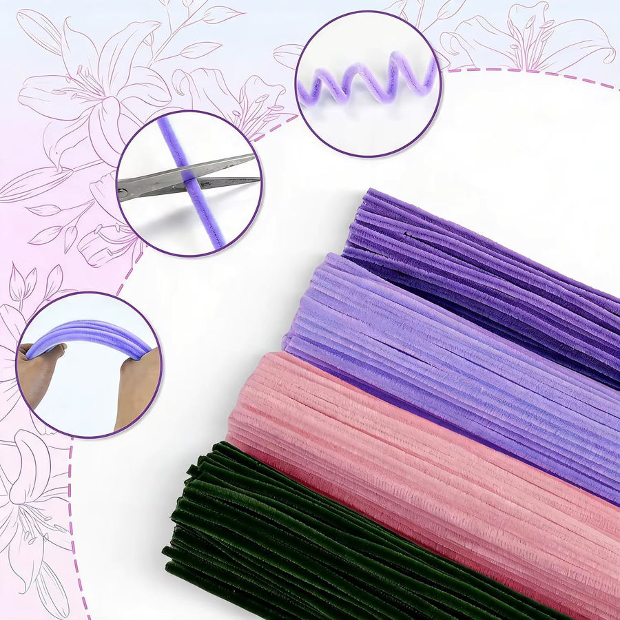 400 Stück Pfeifenreiniger Set in 3 Farben für Bastelarbeiten und DIY-Blumenherstellung mit Multicolour-Effekt - Bild 5