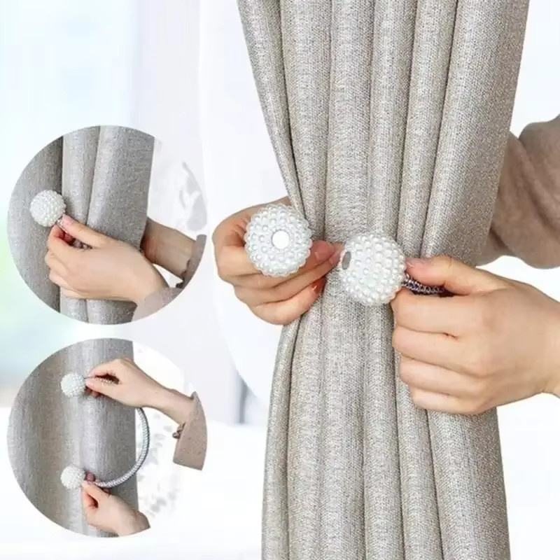 Magnetische Vorhang-Clips Perle als Raffhalter und dekorative Vorhanghalter in Beige oder Weiß - Bild 2
