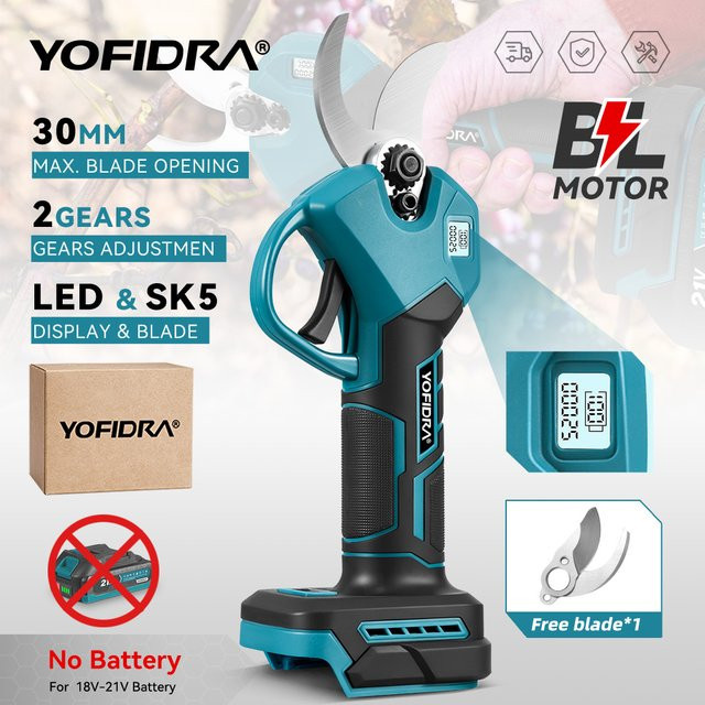 YOFIDRA Bürstenlose elektrische Gartenschere für Makita 18V Akkus, Akku-Astschere zum Beschneiden von Sträuchern und Obstbäumen, 30mm Schnittkapazität, Blau - Bild 1
