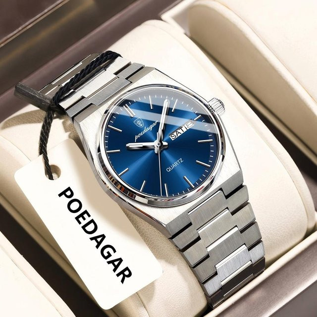 POEDAGAR Armbanduhr Quarz, Edelstahl, Blau, Damen - Bild 1