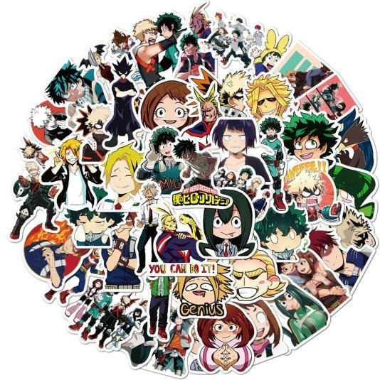 50 Stück Anime My Hero Academia Aufkleber, wasserfeste Cartoon Sticker für Laptop und Gepäck, EDC Toy, Mehrfarbig - Bild 1