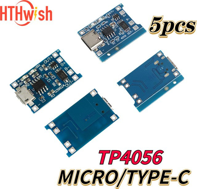 5 Stück Lithium-Ionen Batterie Lade-Module mit Typ-C und Micro-USB Anschluss sowie Schutzfunktion in Blau - Bild 1