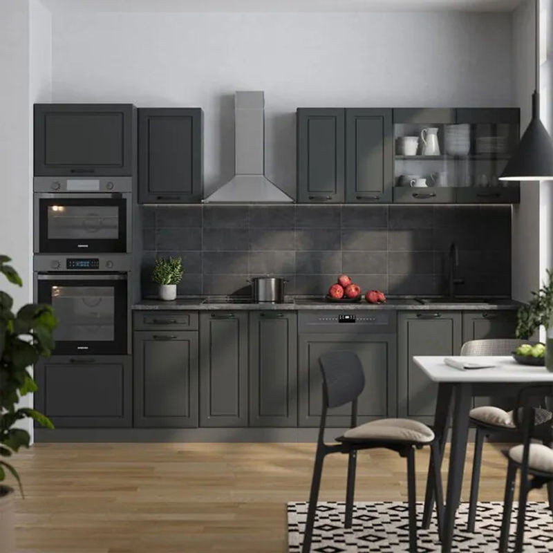Vicco Küchenzeile R-line Landhaus in Anthrazit mit Hochschrank, Breite: 300 cm, Höhe: 207 cm, Tiefe: 60 cm - Bild 1