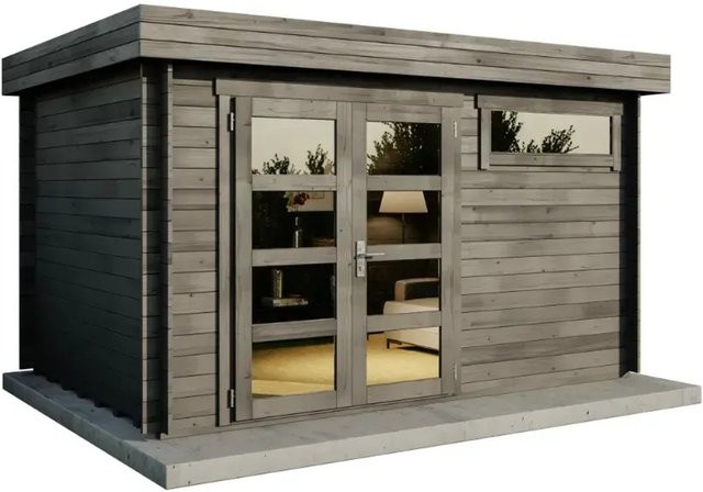 Alpholz Gartenhaus Set Leandro-28 Log Cabin in Grau inklusive Dacheindeckung und Fußboden B/T: 395 x 268 cm - Bild 1
