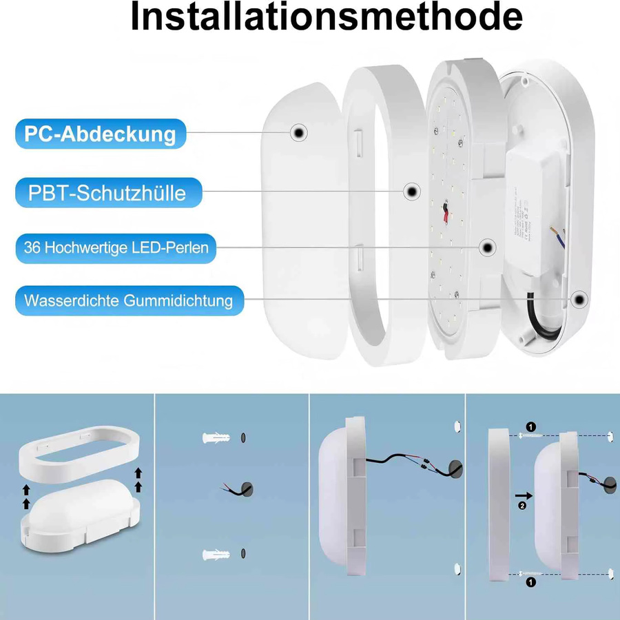LEOEU LED-Wandleuchte in Weiß mit Radar-Bewegungsmelder und Lichtsensor, 12W, 1080LM, 4000K Neutralweiß, IP65 Wasserdicht - Bild 3