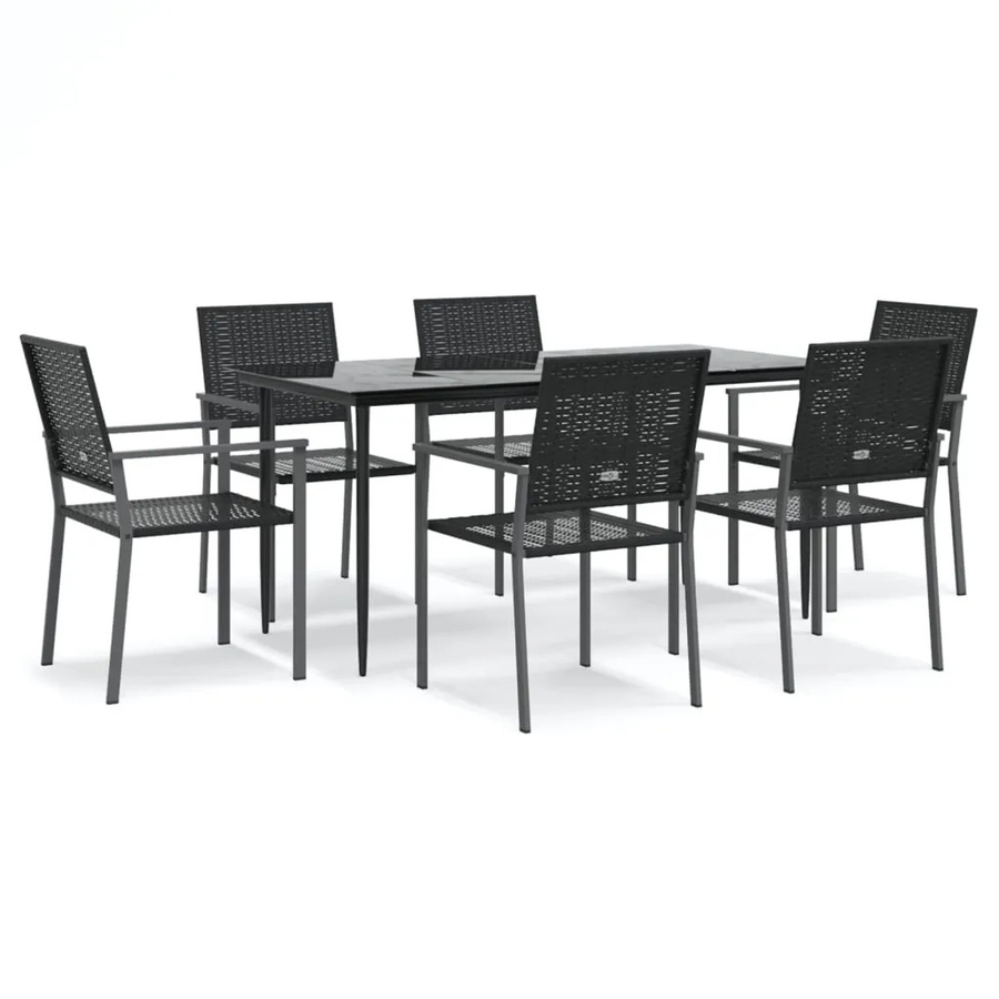 vidaXL 7-teilige Garten-Essgruppe aus Poly Rattan und Stahl in Schwarz mit gehärtetem Glas, B/T/H: 110 x 62,5 x 80 cm - Bild 2