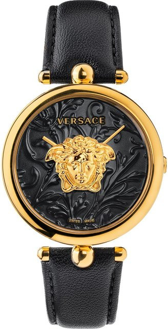 Versace Armbanduhr, Quarz, Edelstahl, Leder, Schwarz, 39 mm, Damen - Bild 1