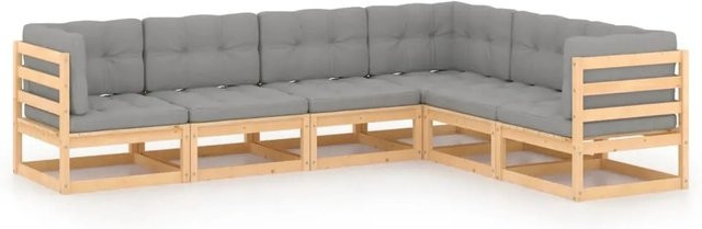 vidaXL 6-teiliges Garten-Lounge-Set aus massivem Kiefernholz in L-Form mit grauen Polstern - Bild 1