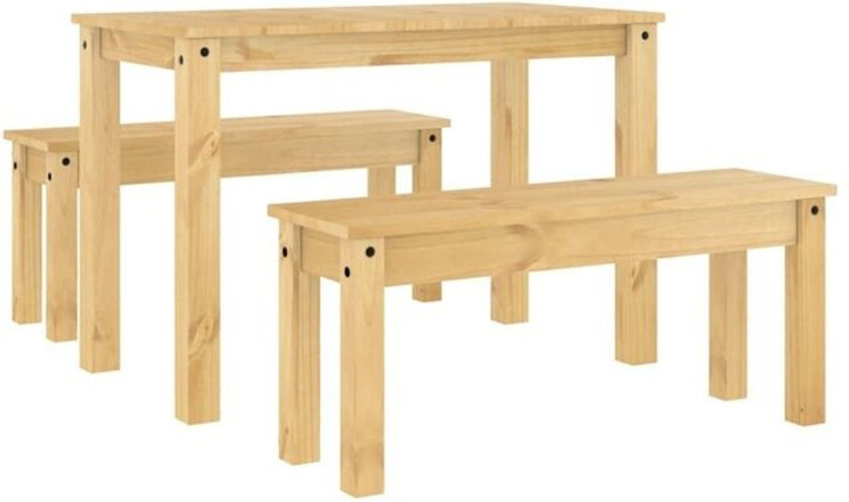 3-tlg. Essgruppe Panama aus Massivholz Kiefer in Natur Braun im Landhausstil und minimalistischem Design von Vidaxl - Bild 1