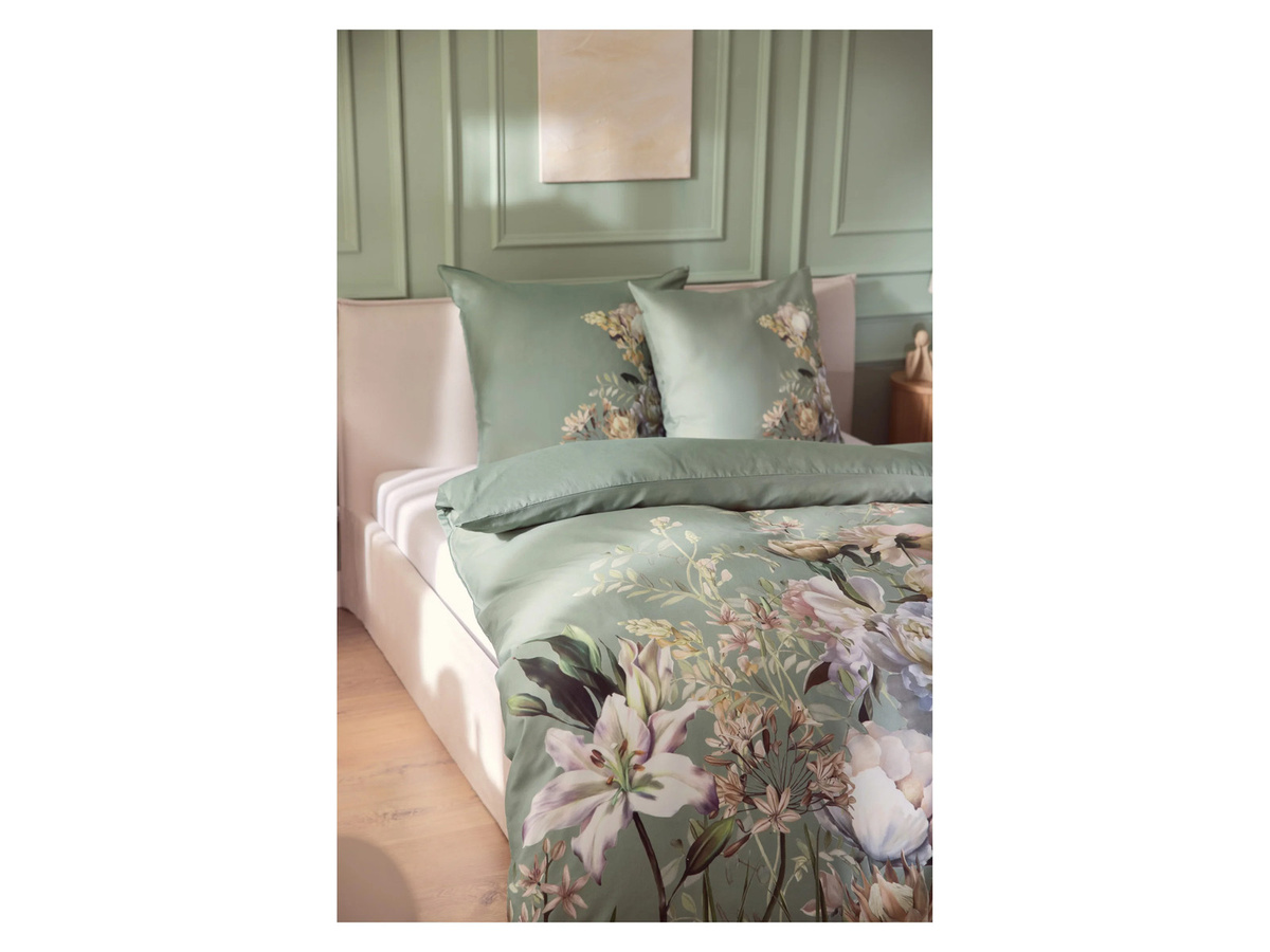 LIVARNO Mako-Satin Wendebettwäsche aus Baumwolle mit floralem Design in Grün, B/H: 155 x 220 cm und 80 x 80 cm - Bild 2