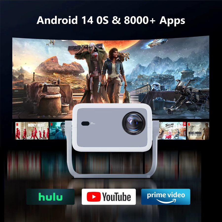 LynCast 4K L018 Projektor in Weiß mit 800 ANSI Lumen, Native 1080P Full HD, Autofokus, Keystone-Korrektur, 360 Grad drehbar, Android 14, Bluetooth 5.4 und WiFi 6 für dein tragbares Heimkino-System - Bild 5