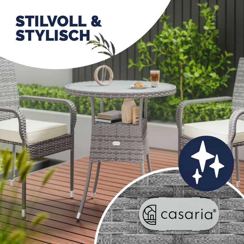 CASARIA Polyrattan Tisch rund in Grau mit Milchglas-Sicherheitsglas für Garten und Terrasse Durchmesser: 60 cm, Höhe: 74 cm - Bild 3