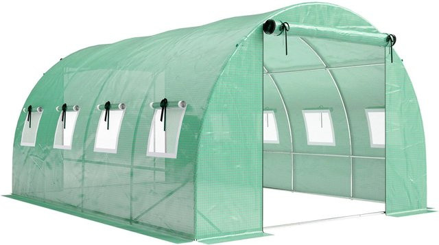 Furnicato Gewächshaus Grün mit Rollbar, 2 Reißverschlusstüren und 8 Netzfenstern, B/T/H: 4 x 3 x 2 m - Bild 1