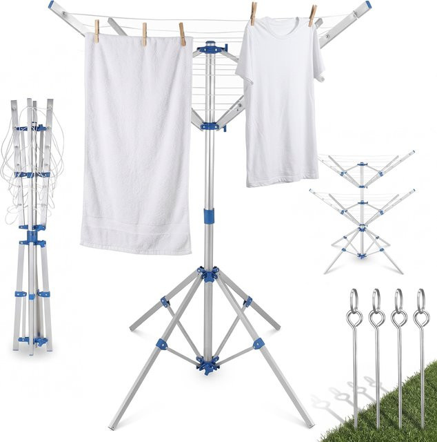 Monzana Aluminium Wäschespinne in Silber mit 16m Gesamtleine, B/H: 104 x 160 cm - Bild 1