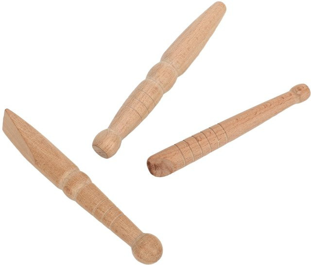 Beautyyy Fußmassagestab Set aus Holz, 3 Stück, beige - Bild 1