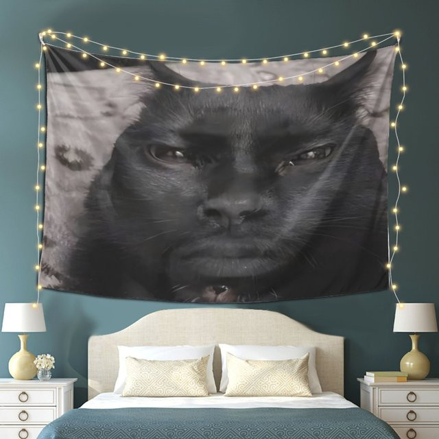 VIKAMA Fantasy Cat Wandteppich mit abstraktem Katzenporträt im Boho-Stil, Schwarz, B/H: 60 x 40 cm - Bild 1