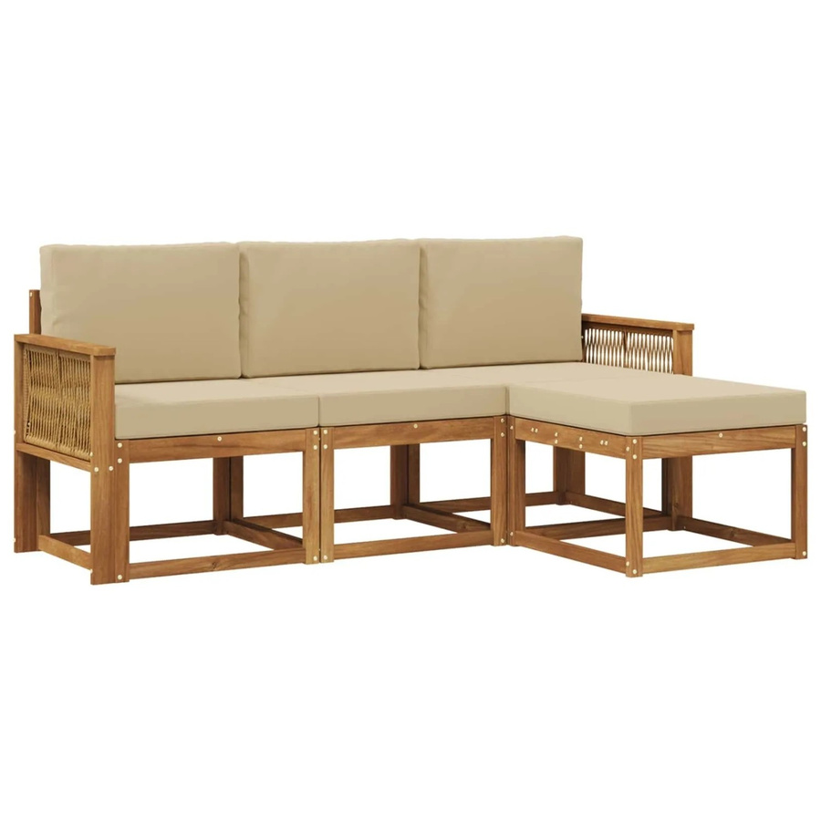vidaXL Outdoor-Sofagarnitur L-Form aus Akazienholz mit Kissen in Natur und Beige - Bild 2