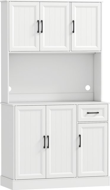 Aosom HOMCOM Küchenschrank als Buffetschrank und Vorratsschrank mit 6 Türen, Schublade und Arbeitsplatte inklusive Kabelloch, Weiß, B: 100 cm, T: 39,5 cm, H: 180,5 cm - Bild 1
