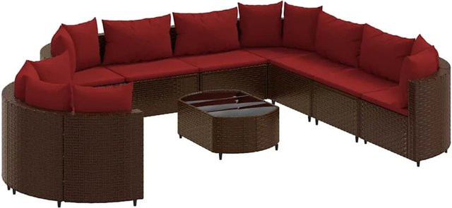 vidaXL 10-tlg. Garten-Sofagarnitur in L-Form mit Kissen und Couchtisch, Braun, Poly-Rattan mit Metallgestell - Bild 1