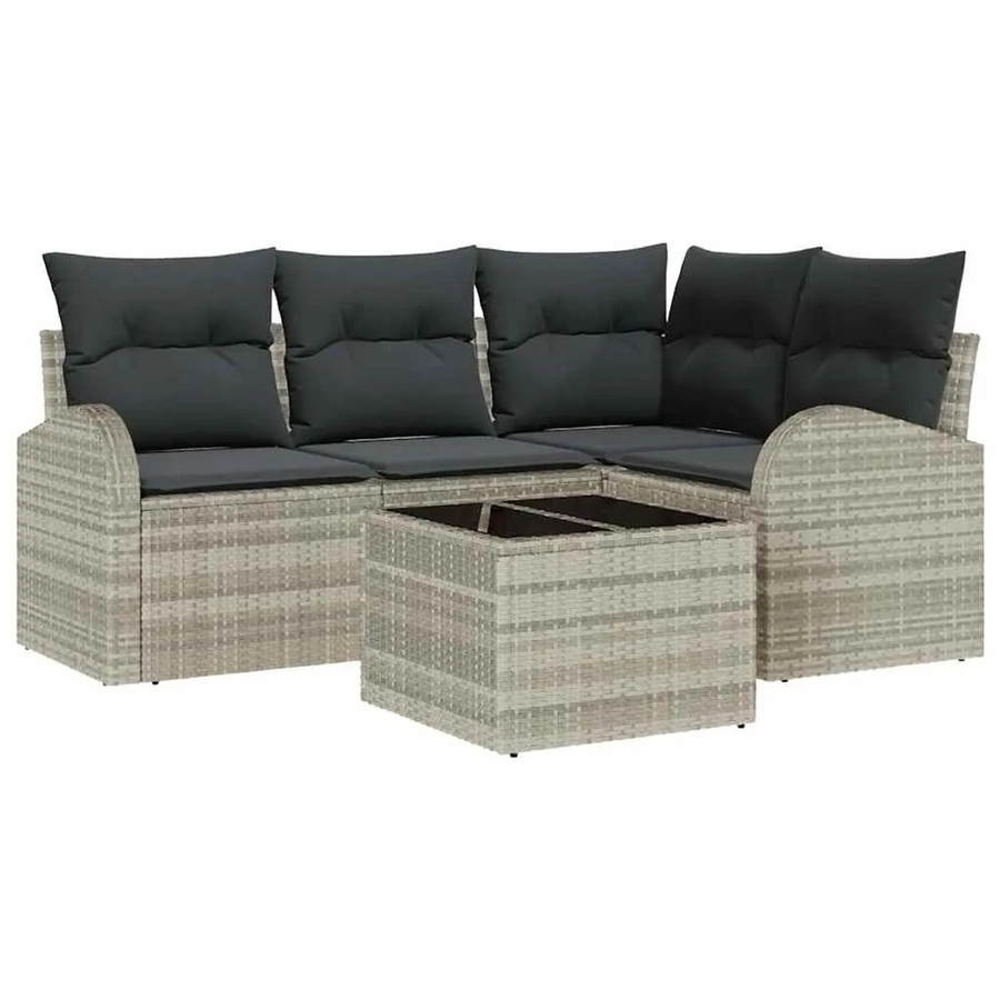 vidaXL Garten-Sofa-Set aus Poly-Rattan in Hellgrau mit Kissen, 5-teiliges L-Shape Lounge-Set - Bild 2