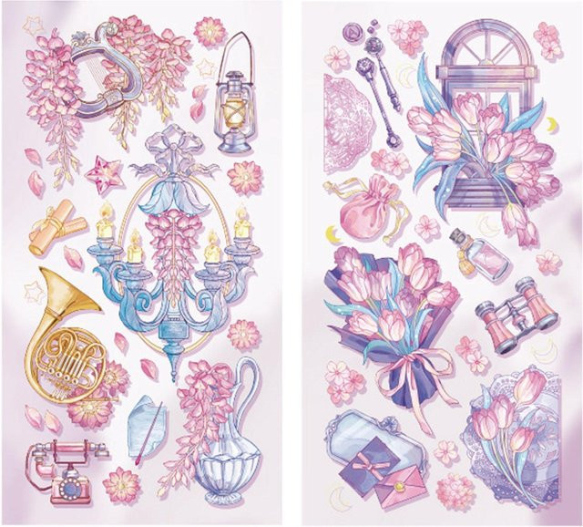 CosyHome Vintage Scrapbook Aufkleber mit Blumen-Motiv und Vergoldung in Weiß und Multicolour, 2 Stück - Bild 1