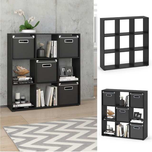 VICCO Raumteiler NOVE Würfelregal mit 9 Fächern in Schwarz, Standregal mit melaminbeschichteter Oberfläche, B/T/H: 104 x 29 x 108 cm - Bild 1