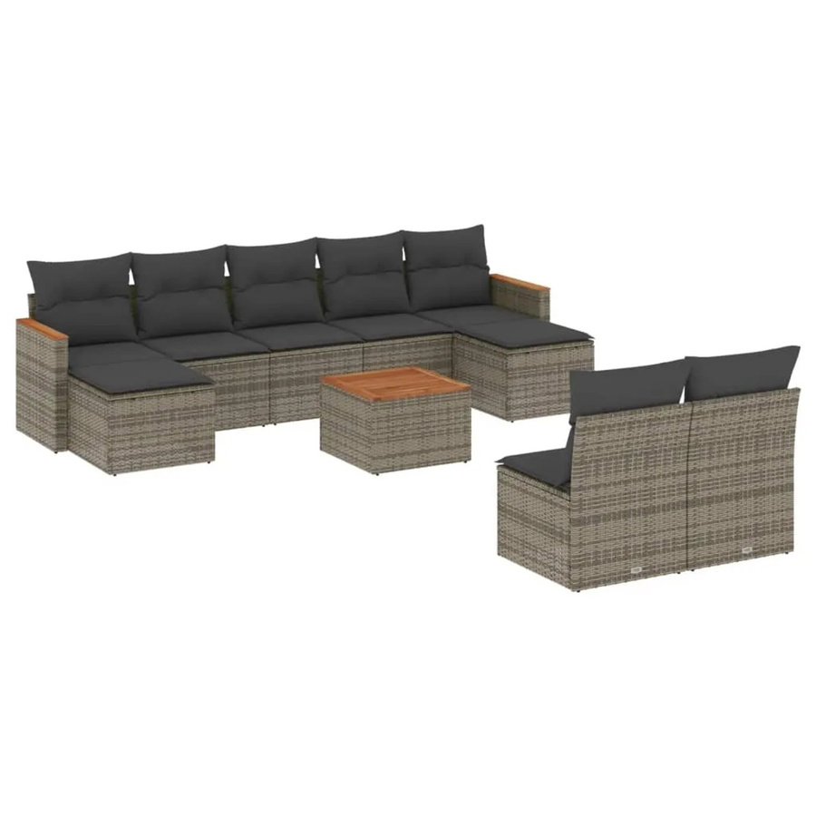 vidaXL 10-tlg Garten-Sofagarnitur aus Poly-Rattan in Grau mit Kissen und Armlehnen - Bild 2