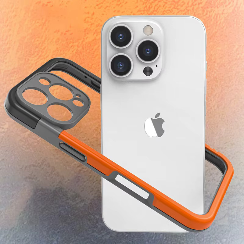 Stoßfeste Silikonrahmen-Schutzhülle mit Objektivschutz von HSDA für iPhone 15, 16 und 17 Pro Max Plus in Orange oder Blau - Bild 4