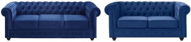 Vente-unique Chesterfield Couchgarnitur aus Samt in Königsblau mit Armlehnen B/T/H: 205 x 165 cm - Bild 1