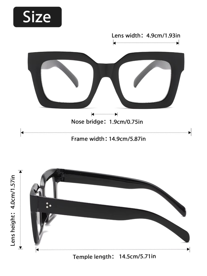 CAIPAI Korrektionsbrille, rechteckig, Vollrand, Kunststoff, schwarz - Bild 3