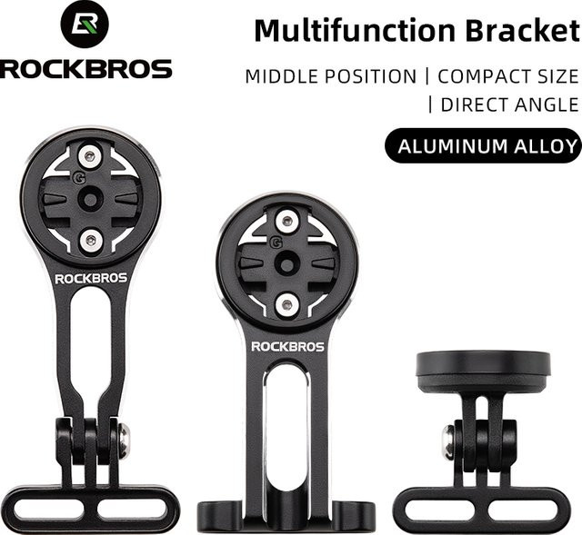 ROCKBROS Fahrradcomputer-Halterung aus Aluminiumlegierung für iGPSPORT, Garmin und Wahoo in Schwarz, verstellbare Vorbau-Halterung - Bild 1