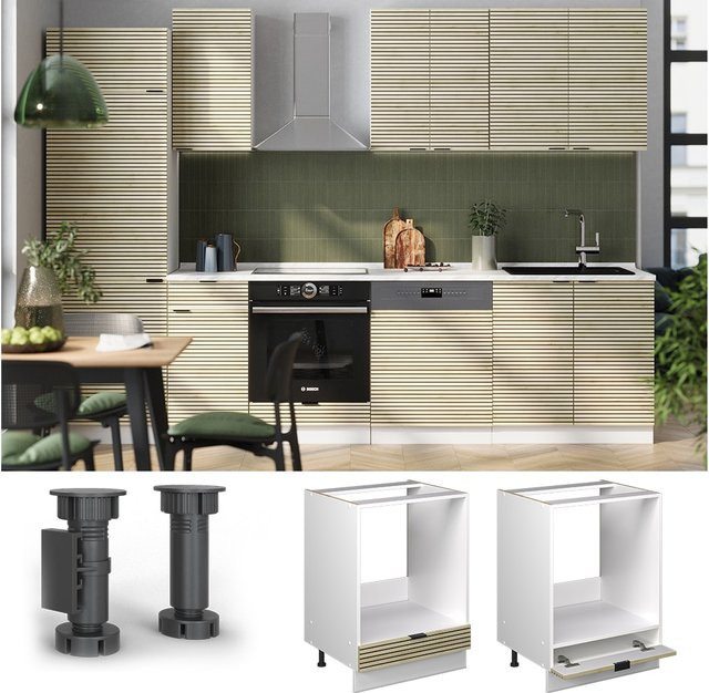 Vicco Herdumbauschrank Fame-Line in Weiß mit Eiche gefräster Front und Arbeitsplatte, Breite: 60 cm - Bild 1