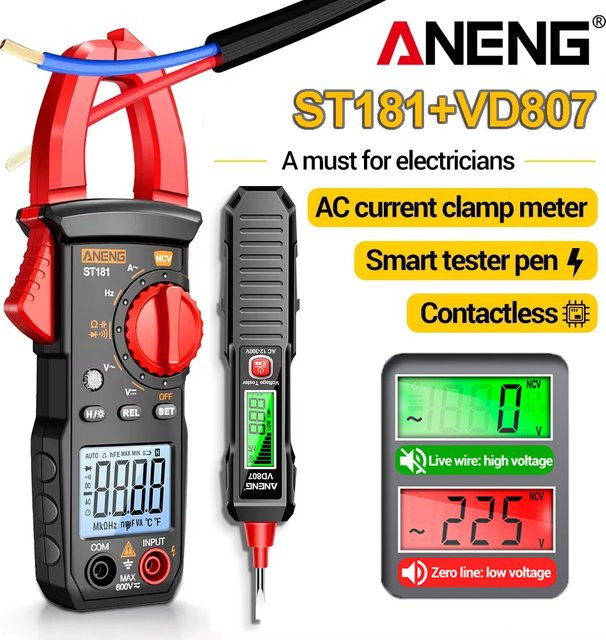 ANENG Elektriker Kit ST181+VD807 mit Zangenmessgerät Multimeter und NCV Spannungsprüfer in Schwarz - Bild 1