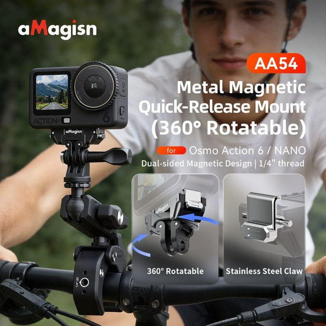 aMagisn 360 Grad Parallel Drehbare Metall-Magnethalterung für DJI Osmo Action 6 und NANO in Schwarz - Bild 1