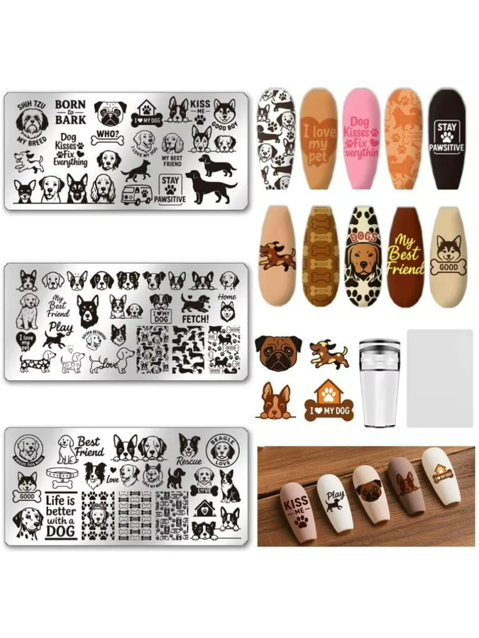Nagelstempel-Set mit Hundemotiv, 3 Stück, Nail Art Schablonen - Bild 5