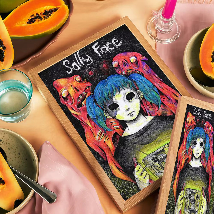 Sally Face Anime-Poster Selbstklebender Whitepaper-Aufkleber in Weiß zur DIY Raumdekoration - Bild 2