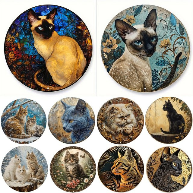 Rundes Metall-Aluminium-Schild von Potdemiel mit schwarzem Katzen-Motiv als Wanddekoration oder Desktop-Deko, Durchmesser: 20 cm - Bild 1