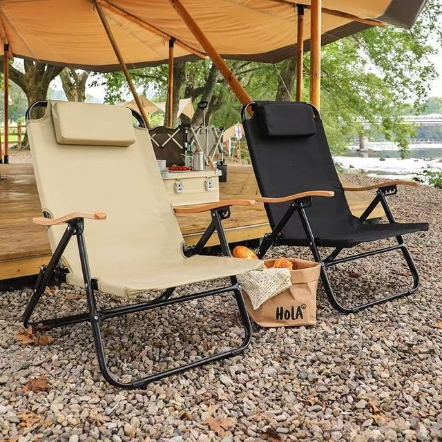 Kermit Campingstuhl mit hoher Rückenlehne und 5-fach verstellbarer Liegefunktion, faltbarer Outdoor-Stuhl in Schwarz - Bild 1