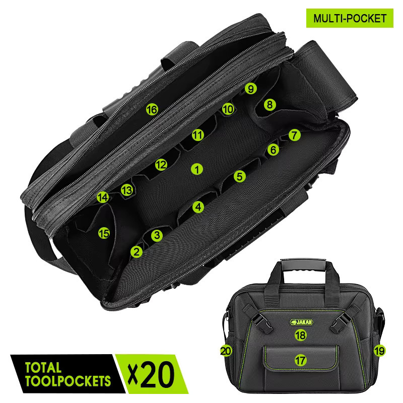 JAKAH Multifunktionale Werkzeugtasche JK-147 mit 20 Fächern in Schwarz - Bild 3