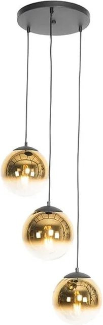 QAZQA Art Deco Hängelampe in Schwarz und Gold mit 3 runden Glas-Elementen, dimmbar, E27 - Bild 1